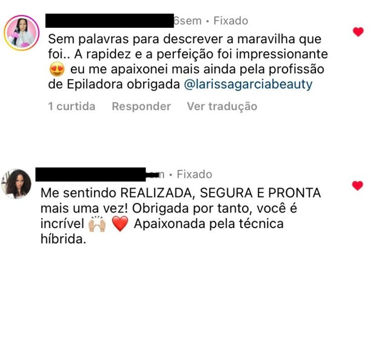 Comentários de alunas sobre a Técnica Híbrida